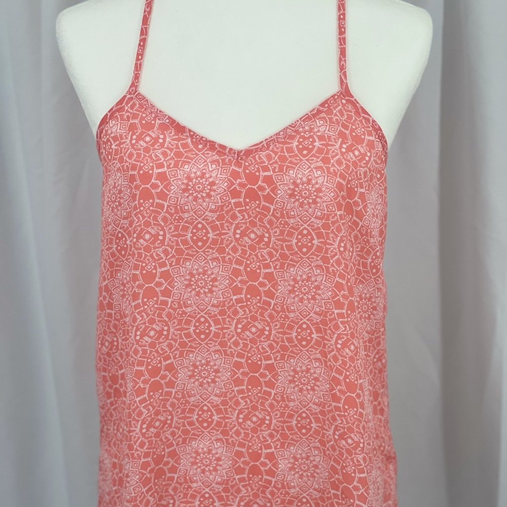 Paper Crane mandala coral keyhole tank top small
